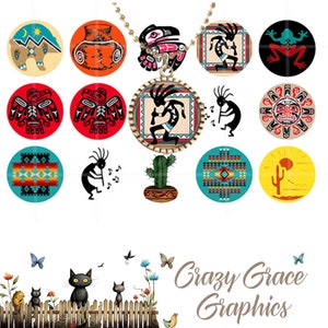 Southwestern bottle cap images for pendants, Printable 1 Inch Circle, Digital Collage Sheet for Jewelry,