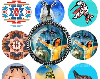 Southwest Native American Collage Sheet 1" Circles SAVE 50% 1" Round Jewelry Supplies Bottle Caps Pendants Bezel Tray Cabochon