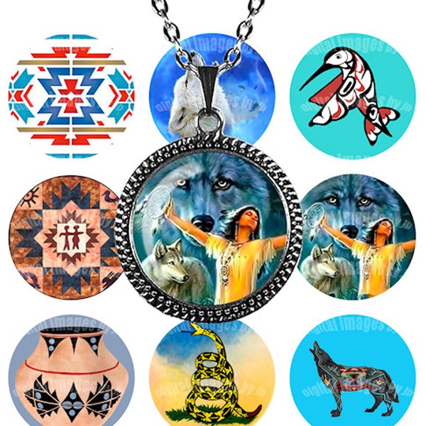 Southwest Native American Collage Sheet 1" Circles SAVE 50% 1" Round Jewelry Supplies Bottle Caps Pendants Bezel Tray Cabochon