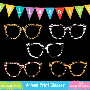 Clip Art Animal Print Eye Glasses with Transparent Background, PNG Clipart Digital Image Download, Dollar Graphics, Spectacles Graphics