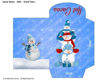Cocoa Sleeve, Cocoa Envelope, Cute Snowman Cocoa Packet, Digital Printable Cocoa Packet, Stocking Stuffer, Teacher Gift
