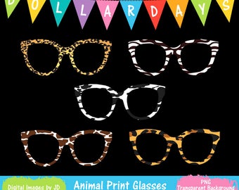 Clip Art Animal Print Eye Glasses with Transparent Background, PNG Clipart Digital Image Download, Dollar Graphics, Spectacles Graphics