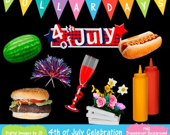 4th of July Clipart with Transparent Background, Independence Day PNG Clipart Digital Image Download, Dollar Graphics