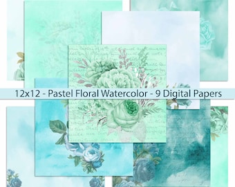 Floral Digital Paper, Pastel Watercolor Paper Pack, Journal Paper, Invitation Digital Download, Scrapbooking Paper, Gift Wrap Paper