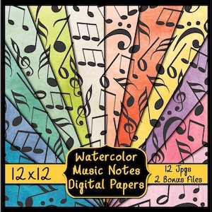 Watercolor Music Notes, Digital Paper Pack, Music Paper Pack, Scrapbooking Paper, Gift Wrap Paper, Music Background, Dollhouse Wallpaper