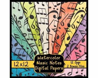 Watercolor Music Notes, Digital Paper Pack, Music Paper Pack, Scrapbooking Paper, Gift Wrap Paper, Music Background, Dollhouse Wallpaper