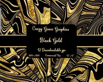 Black and Gold Digital Paper Pack for Backgrounds, Digital Scrapbooking, Scrapbook Paper, Instant Download