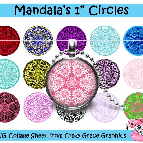 Mandala Bilder für Bottlecaps, digitale Collage Blatt 1" Kreise, druckbare Downloads für Schmuck machen Anhänger, Lünette Tablett, Cabochon