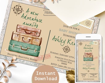 Travel Theme Baby Shower Bundle - Einladung, Spiele, Dekor (Digitaler Download)