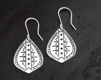 Silver Tribal Drop Earrings