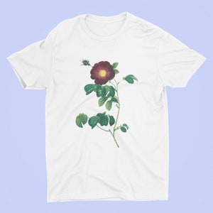 ROSE Unisex Jersey T-shirt met korte mouwen | Vintage Bloemen T-Shirt | Trendy top | Bloem Tshirt | Botanische print cadeau