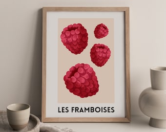 THE RASPBERRIES Poster, Raspberry Fruit Art Poster Print, Vintage Food Posters, Abstract Art Prints, Printed on Premium Matte Paper