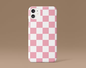 Pink and White Checkered Phone Case, iPhone XR Case Cute, Boho