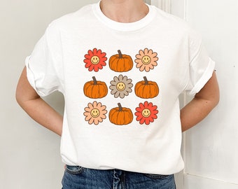 Bloem Pompoen Shirt, Retro Halloween t-shirt, Herfst Shirt, Halloween Shirt, Pompoen Seizoen T-shirt, Vintage Halloween Shirt, Retro Herfst Shirt