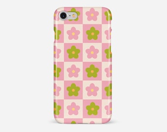 Salie & Roze Bloemen Grid Patroon Telefoonhoesje, iPhone en Android Telefoonbeschermer, Esthetische Telefoon cover, Cadeau Ideeën voor Haar, Zomer Lente