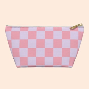 Lavendel und Pink Kariertes Print Accessoire Beutel mit T-Boden | Kosmetik & Reisetasche | Kariertes Muster