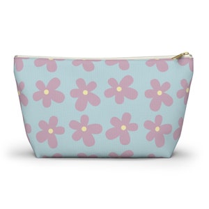 Lavender Flower Print Accessory Pouch With T-bottom | Cosmetic & Travel Bag | Ditzy Daisy Floral Pattern