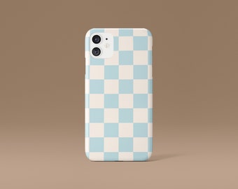 Light Blue and Cream Checkered Phone Case Snap on Phone Case