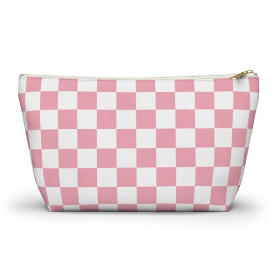 Pink and White Checker Bag Cosmetic Travel Bag Checkered Makeup Bag Canvas Accessory Pouch Plaid Checker Print Etsy Ireland