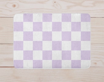 Lavanda e tappetino a scacchi bianchi / Arredamento bagno / Tappetino da cucina / Arredamento per la casa / Tappeto da bagno / Pastello danese / Microfibra, tappeto antiscivolo