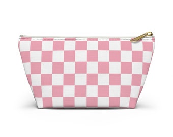 Pink and White Checker Bag | Cosmetic & Travel Bag | Checkered Makeup Bag | Canvas Accessory Pouch | Plaid Checker Print