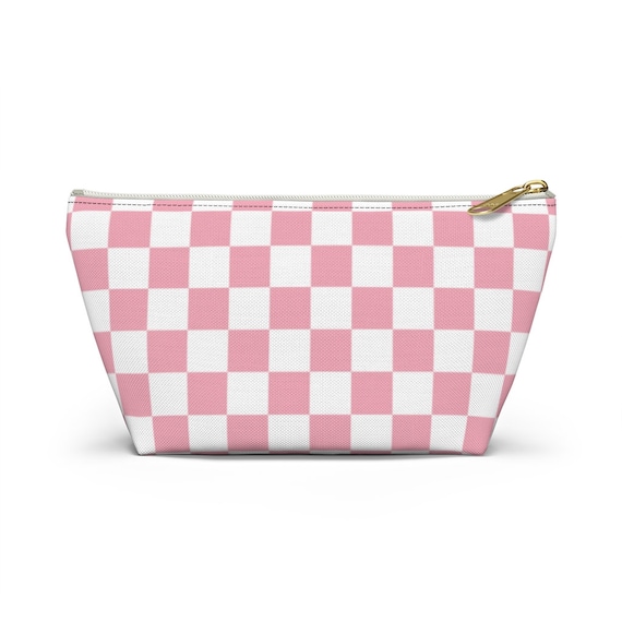 Pink and White Checker Bag Cosmetic Travel Bag Checkered Makeup