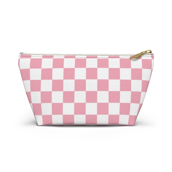 Travel Makeup Bag for Women Pink Checkered Cosmetic India