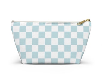 Light Blue and White Checker Bag | Cosmetic & Travel Bag | Checkered Makeup Bag | Canvas Accessory Pouch | Plaid Checker Print