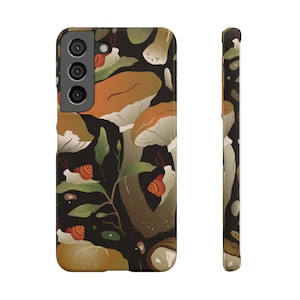 Mushroom & Snail Phone Case | Snap On Phone Case | Nature Pattern | Android Case | Slug On Leaf | Natural iPhone Case