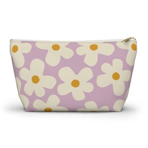 Flower Print Accessory Pouch With T-bottom | Cosmetic & Travel Bag | Ditzy Daisy Floral Pattern | Lavender