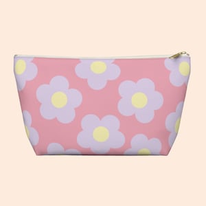 Flower Print Accessory Pouch With T-bottom | Cosmetic & Travel Bag | Ditzy Daisy Floral Pattern