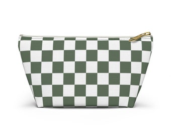 Sage Green and White Checker Bag | Cosmetic & Travel Bag | Checkered Makeup Bag | Canvas Accessory Pouch | Plaid Checker Print