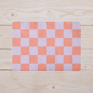 Peach and Lavender Checkered Floor Mat | Bathroom Decor | Kitchen Mat | Home Decor | Bathroom Rug | Danish Pastel | Microfiber, Non-Slip Rug