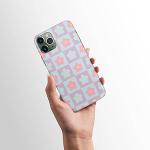 Pink Blue and Lilac Floral Grid Pattern Case Tough Cases - - iPhone and Android Phone Protector Cute Fun Art Cases