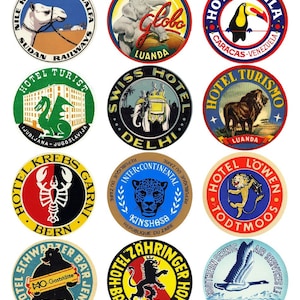 Collection of 24 Printable Vintage Travel Stickers for steamer trunk suitcase: Celebrating the Majestic Animal Kingdom and Wildlife