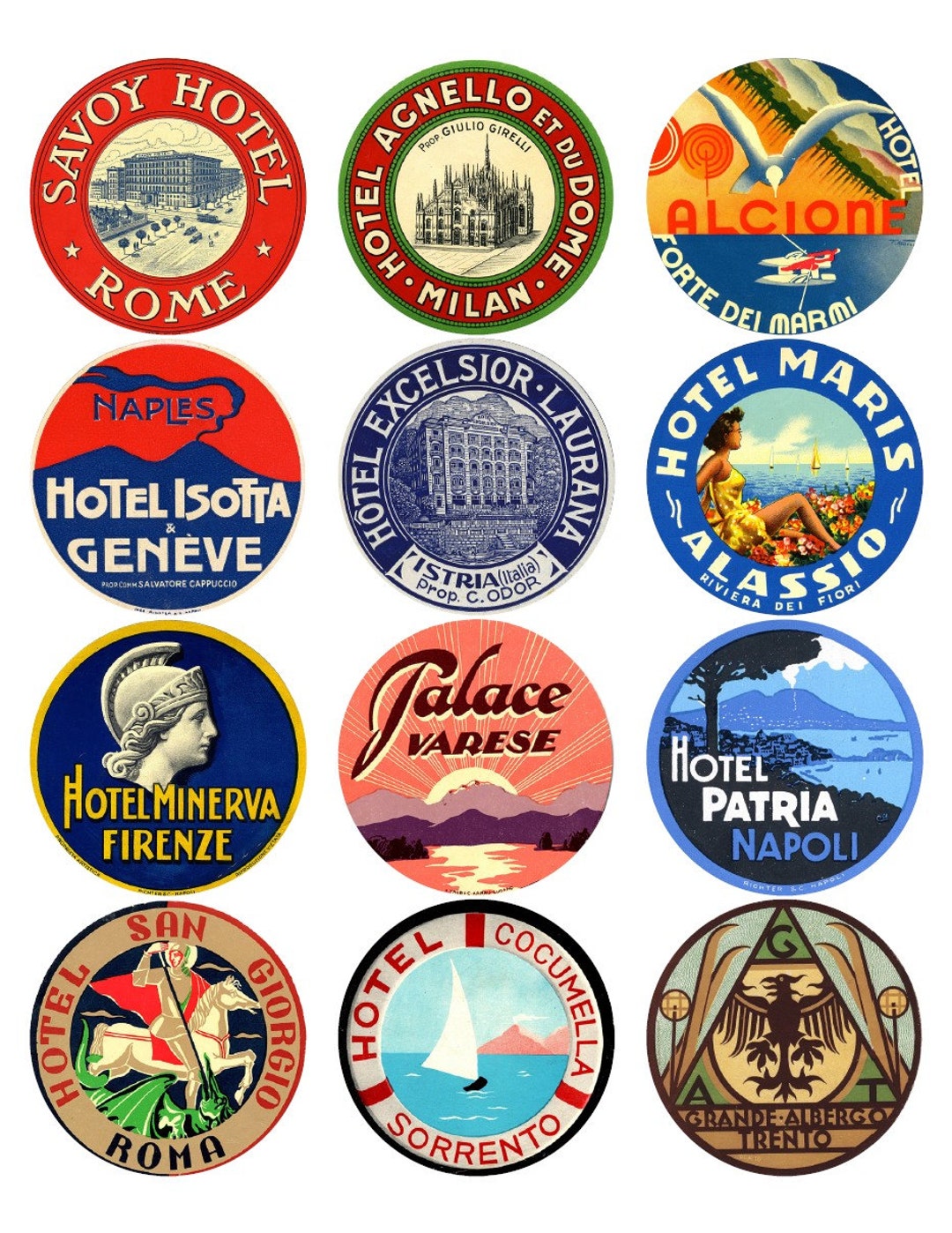 Printable Vintage Travel Stickers 50pcs Retro Travel Map Art Graffiti