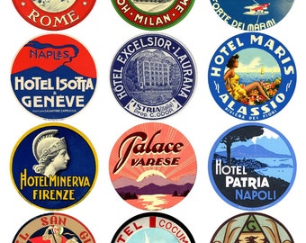 Italy Vintage Travel Stickers Digital Download – Retro Luggage Labels, Scrapbook & Ephemera
