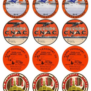 Set of 4 Printable Vintage Luggage Tags: Personalized Name Tags and Address Labels for steamer trunk suitcase
