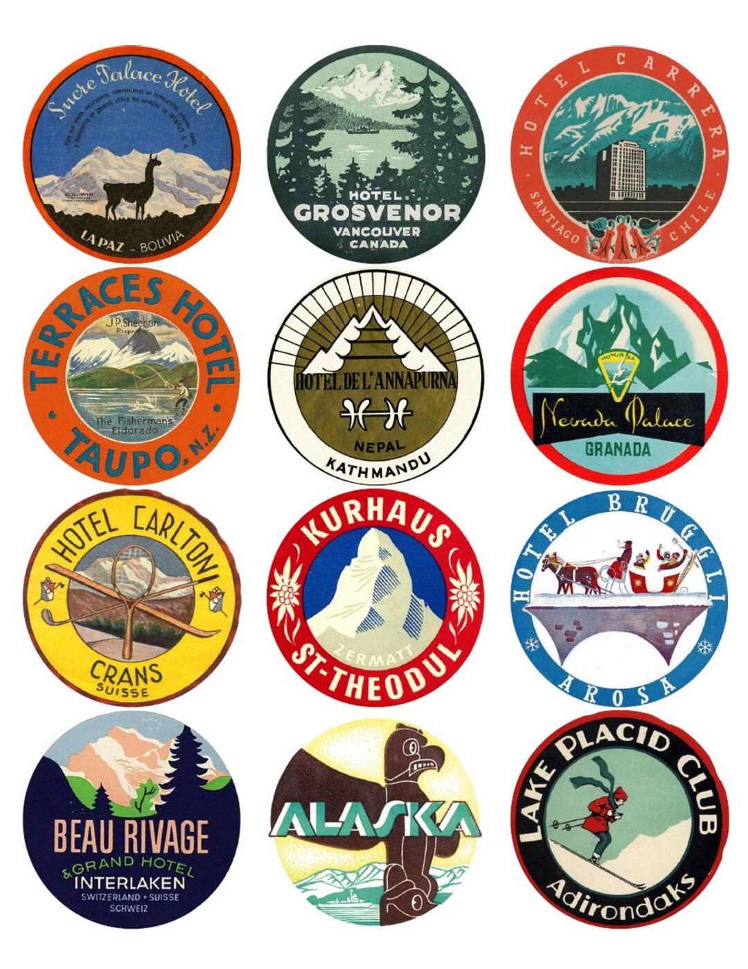 Set of 12 Printable Vintage Luggage Stickers for Steamer Trunk Suitcase ...