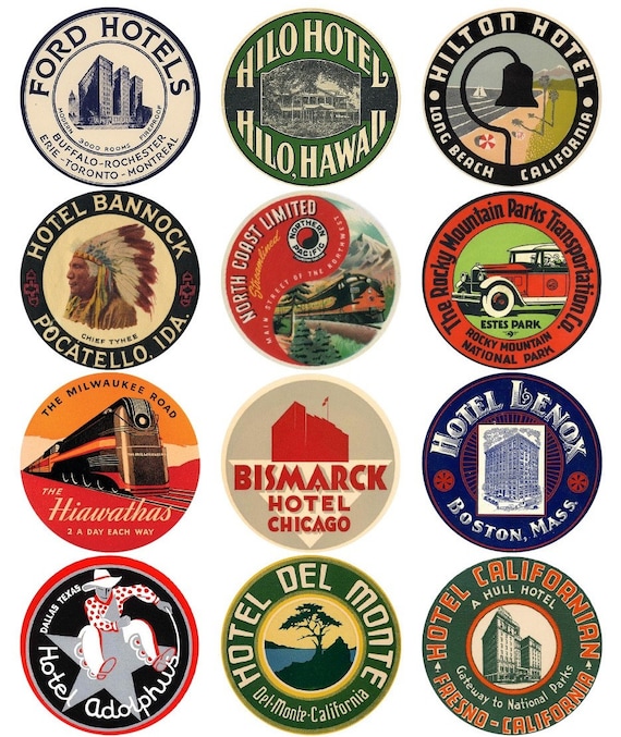 Colección de 24 Pegatinas de Viaje Vintage Imprimibles para