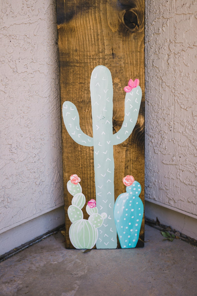 Painted Wooden Sign Cactus Art Front Porch Sign Etsy