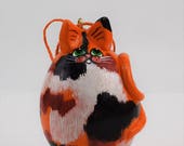 Calico Cat Ornament -  Gourd Art - Christmas Ornament - Handmade