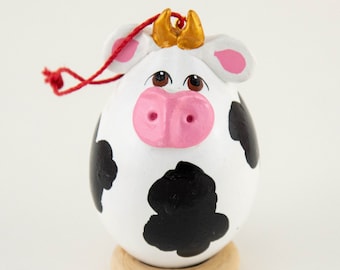 Cow Ornament - Gourd Art -  Holstein Cow - Diary Cow - Painted Gourd