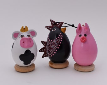 Cow - Rooster - Pig Ornament Gift Set of 3 -  Farmer Gift
