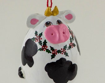 Cow Ornament with Holy Design - Gourd Art - Handmade