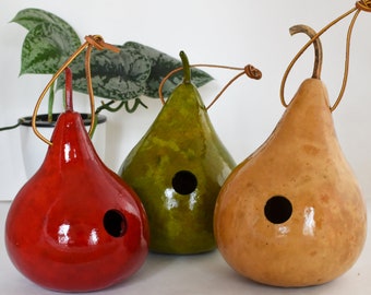 Wren House, Gourd Birdhouse,  Red, Light Green, Natural - Small - 1 1/8" hole - Wrens