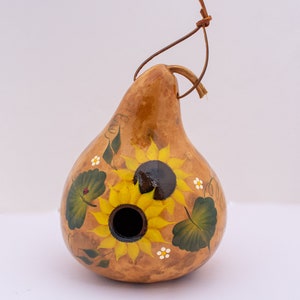 Sunflower Birdhouse -  Gourd Art - Ladybug