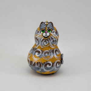 Gray Tabby Cat Ornament - Green Eyes - Gourd Ornament