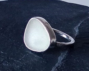 Handcrafted mediterranean Sea Glass and recycled silver ring