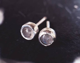 Rainbow Moonstone stud earrings cabochon june birthstone 4mm tiny earrings